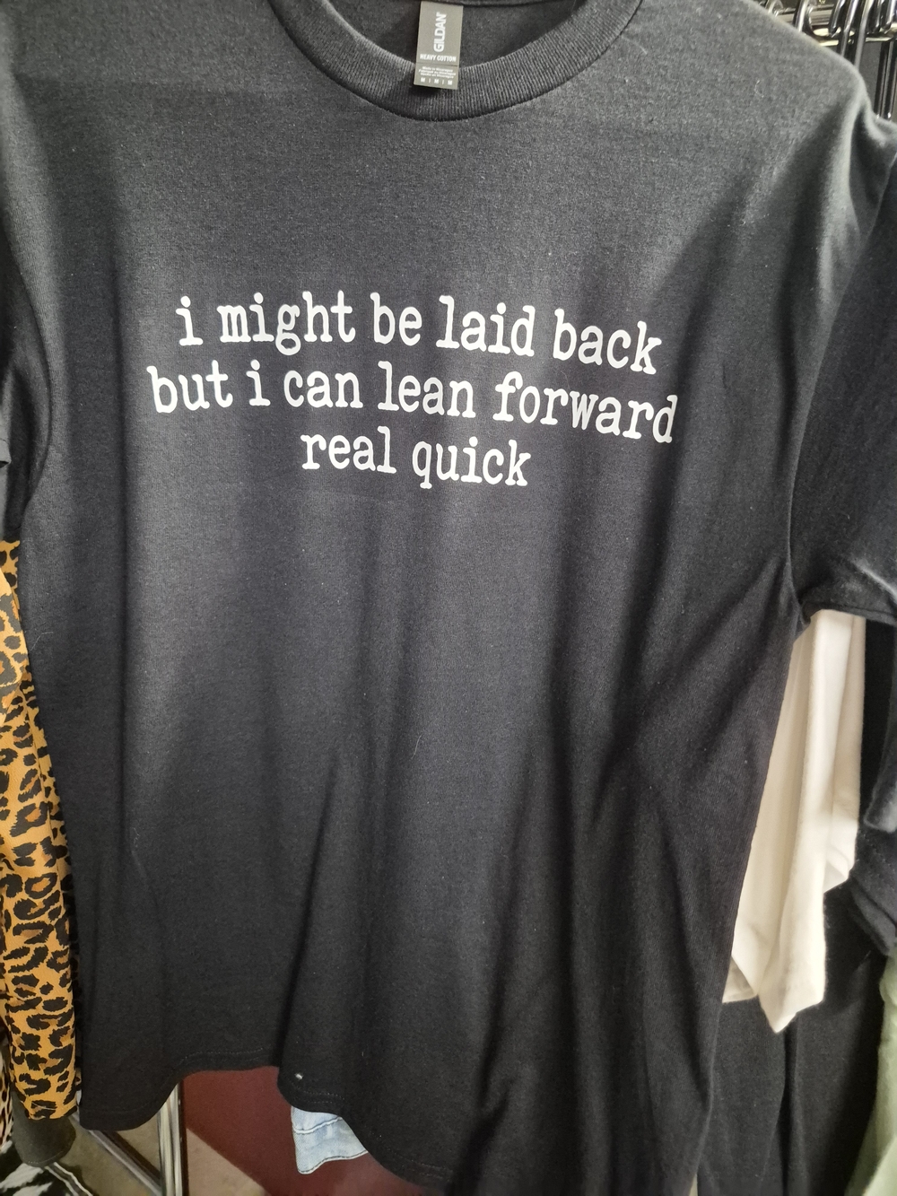 Gildan Black Short Sleeve Tee with White Text - Women's Casual Shirt